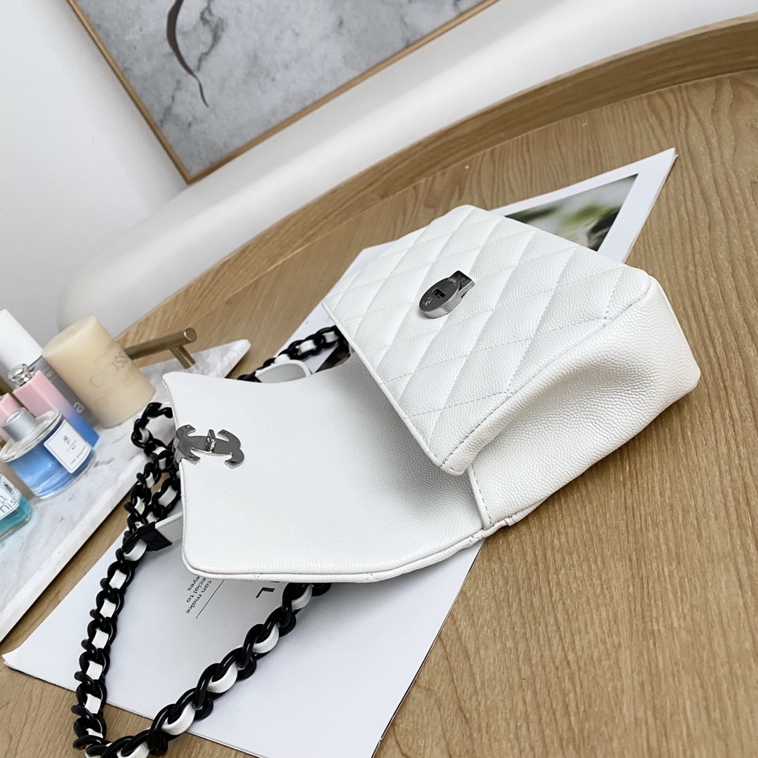 Grained Calfskin Cruise Small Flap Shoulder Bag AS2302 White